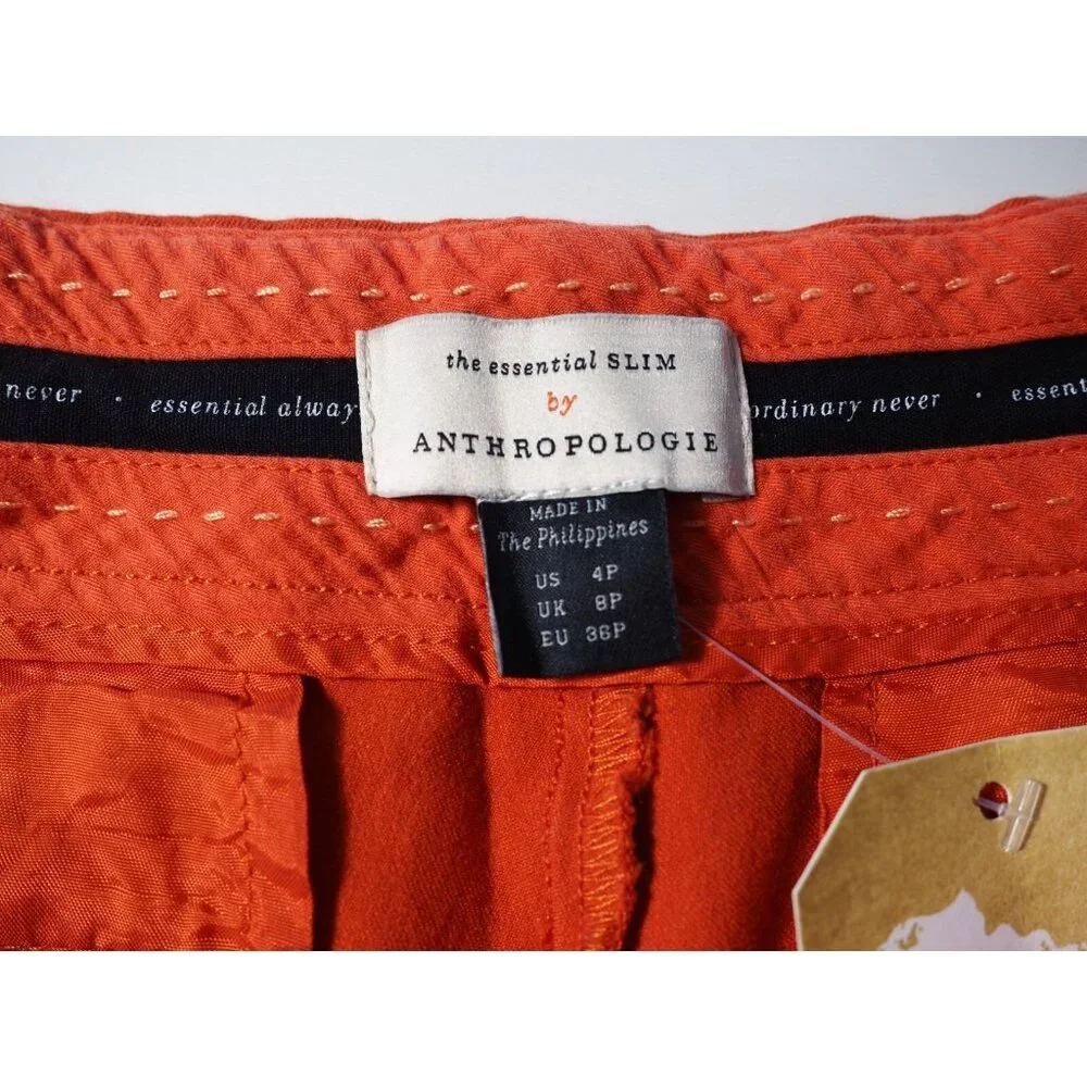 Anthropologie Dark Orange Essential Chino Sailor Button Cropped Pants, Size 4P